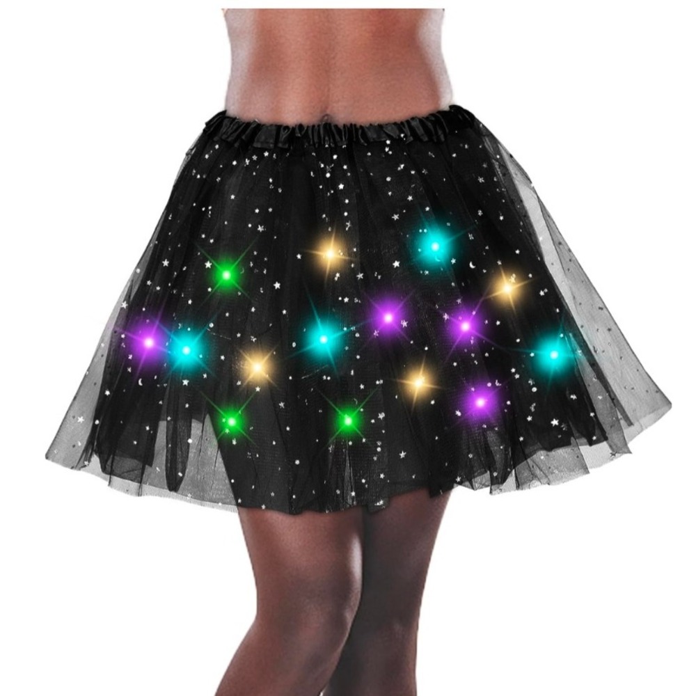 LED Light Up Black Tulle Skirt Star Sequin Woman's Dance Cosplay Halloween